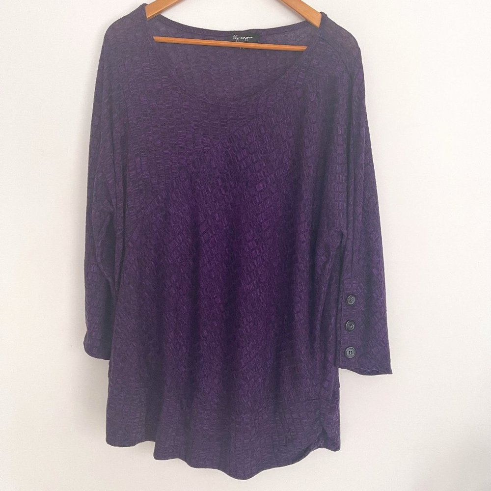 Lily Morgan Women Purple 3/4 Sleeve Round Neck Pullover Blouse Tunic Top Size 3X